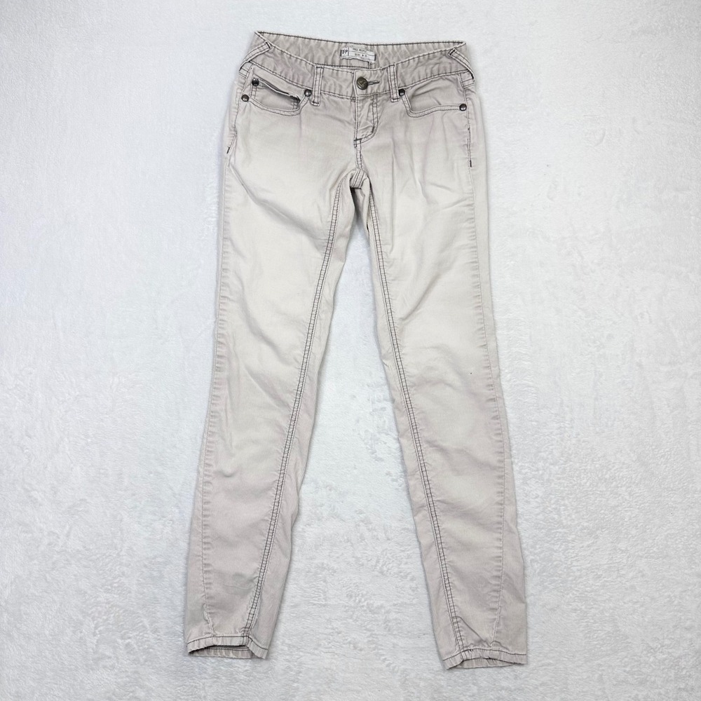 Free People Corduroy Pants Womens 25 Waist Beige Low Rise Skinny Casual Distress